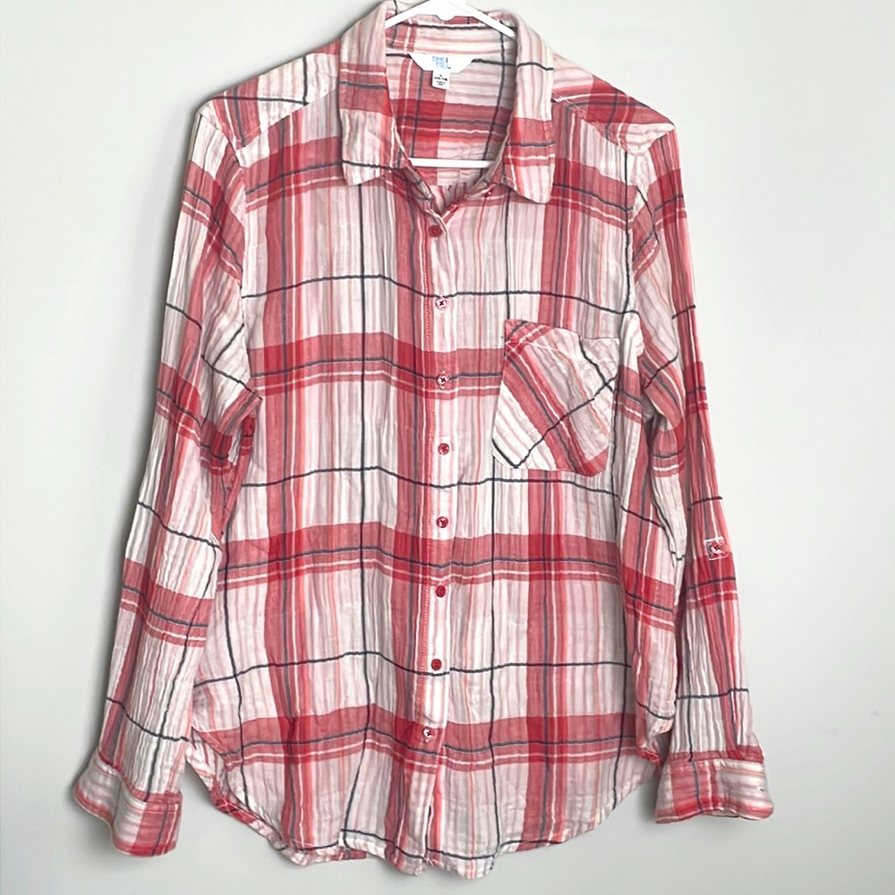 Time and Tru Long sleeve button down casual long sleeve shirt- Large